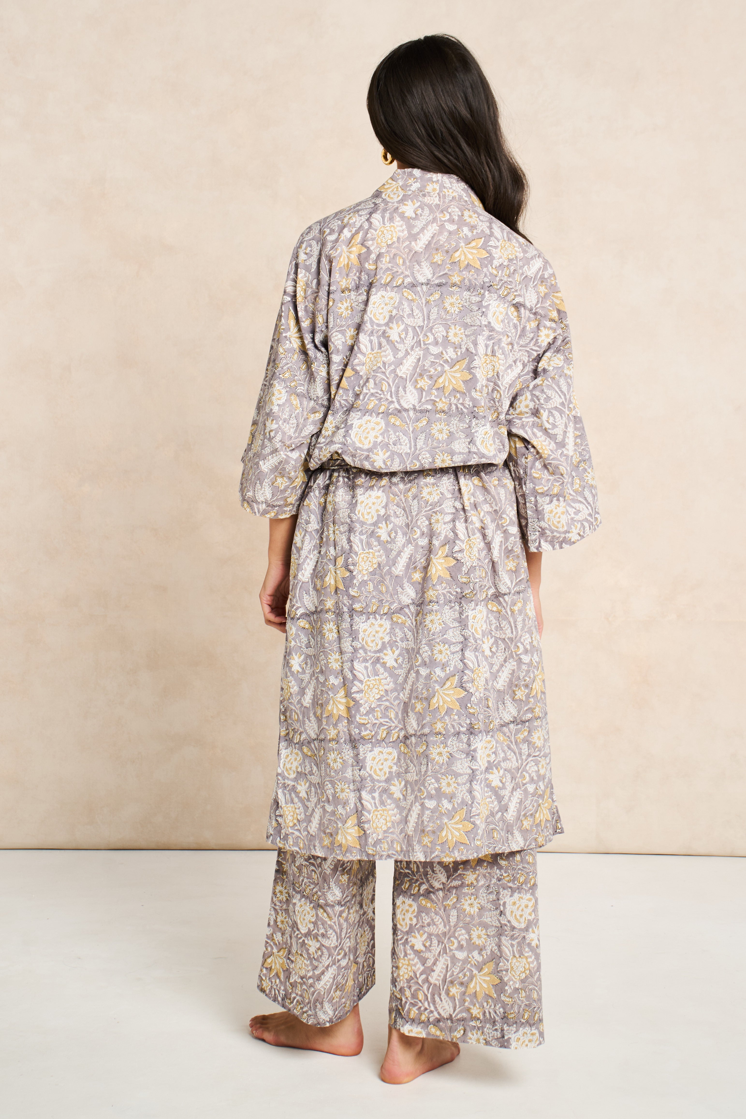 Pearl Block Print Cotton Bathrobe