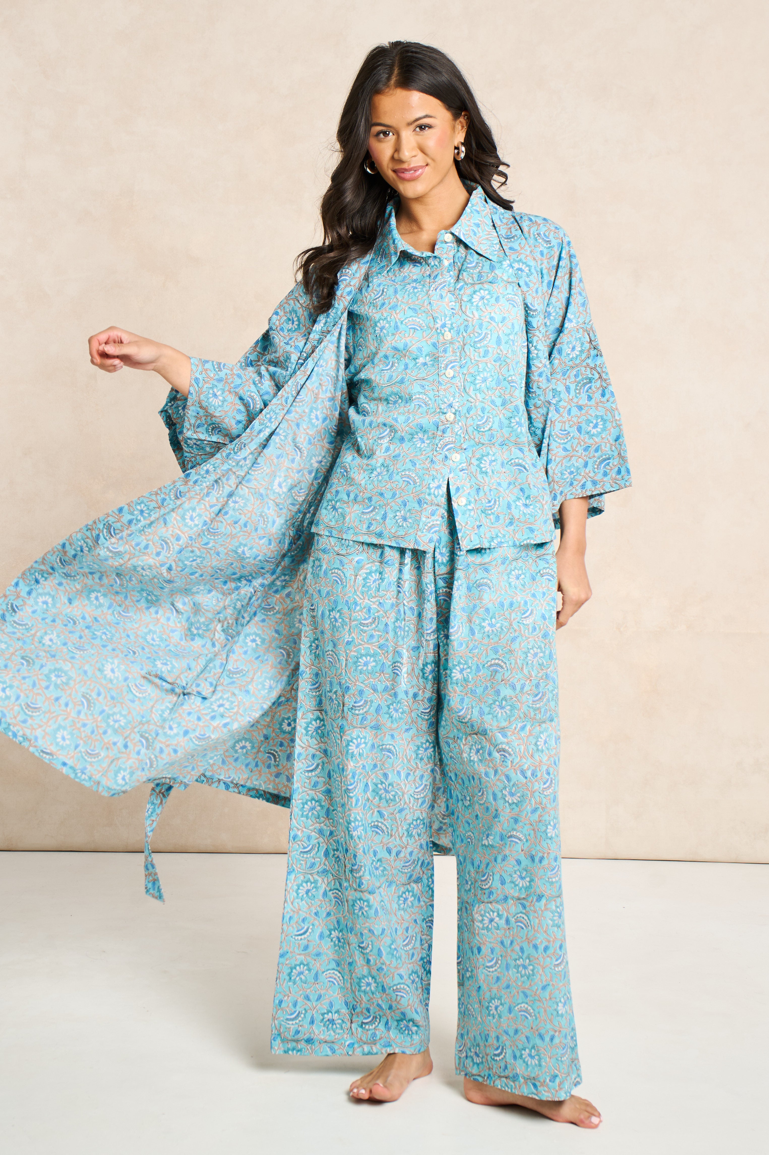 Iris Block Print Cotton Bathrobe
