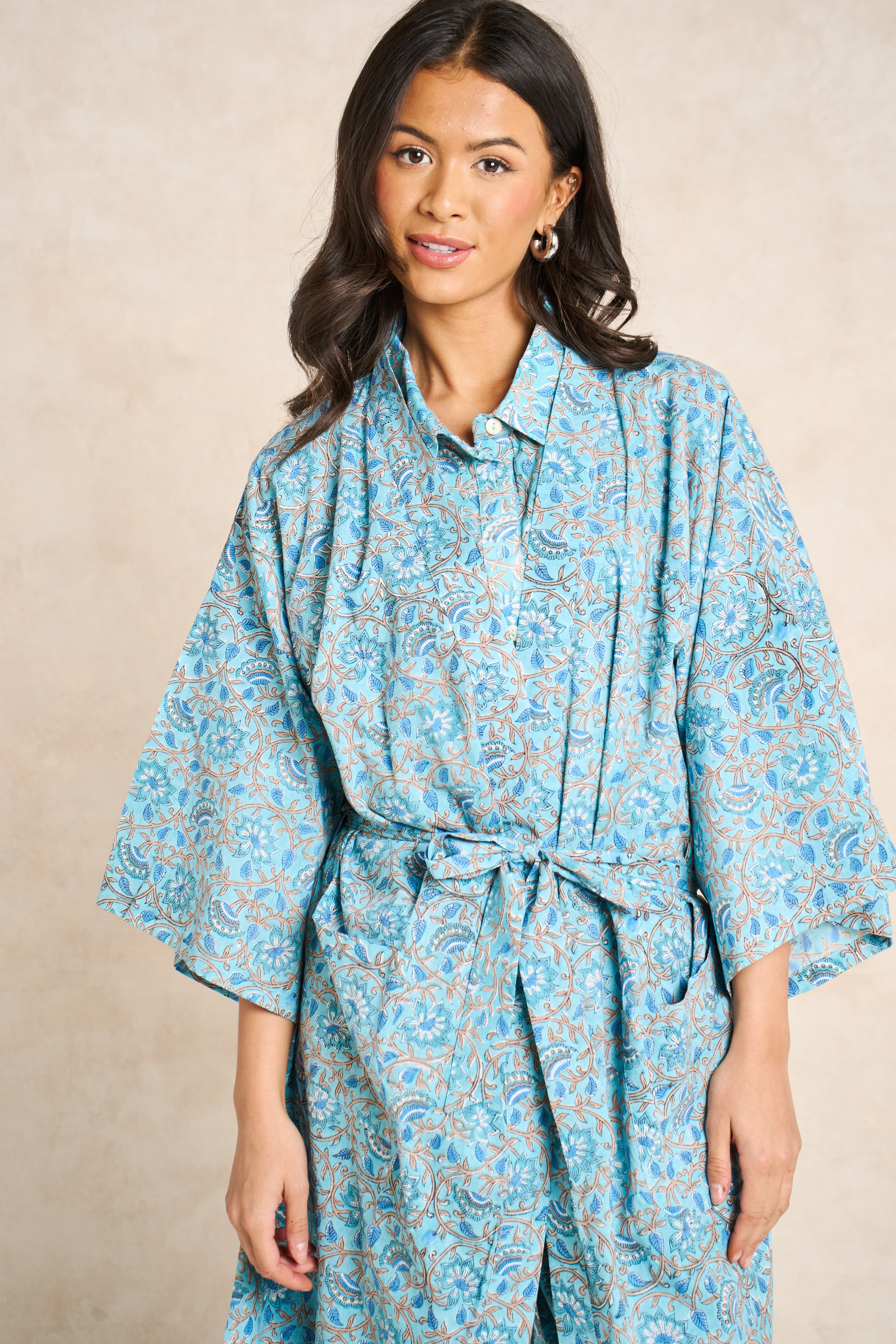 Iris Block Print Cotton Bathrobe