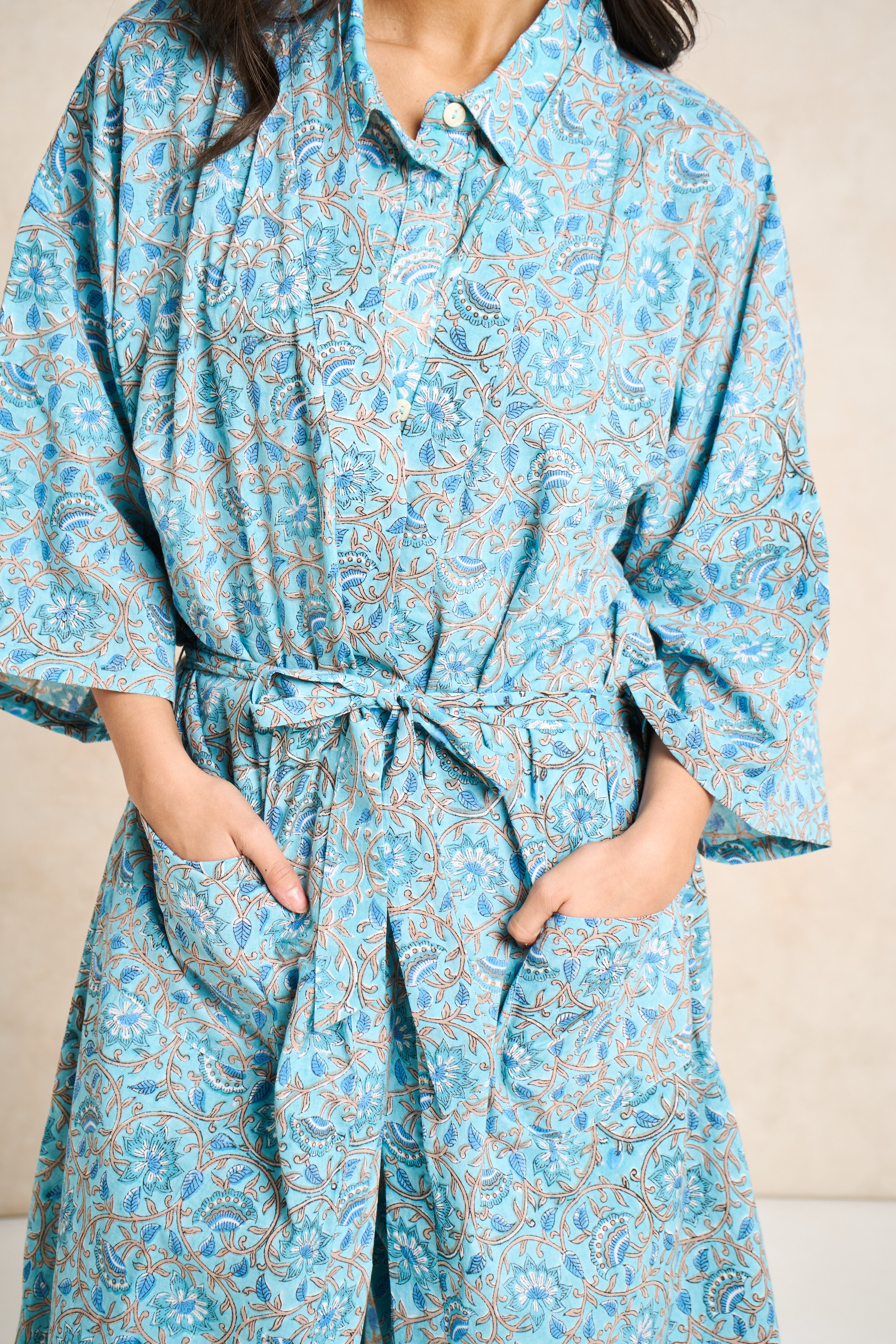 Iris Block Print Cotton Bathrobe