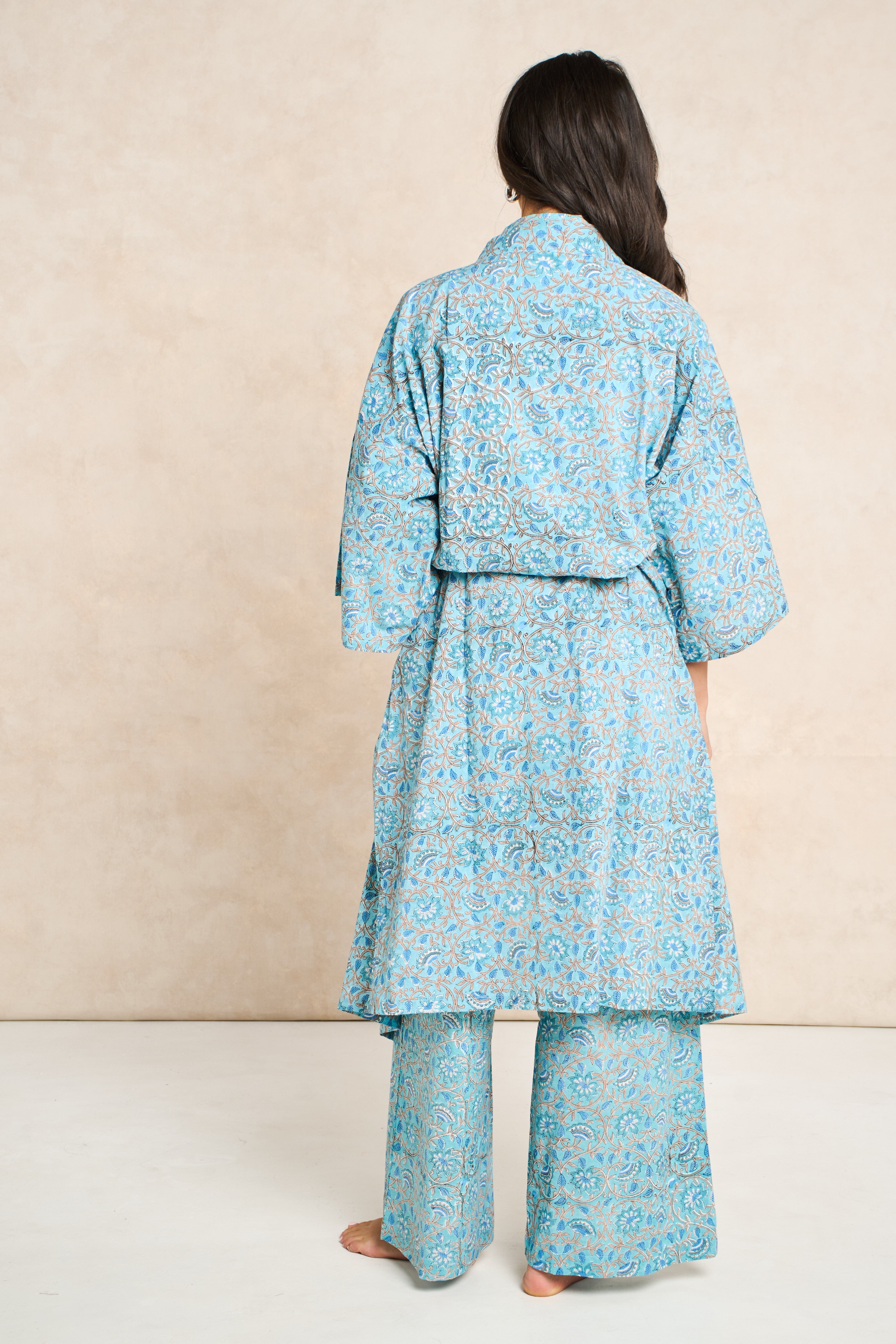 Iris Block Print Cotton Bathrobe
