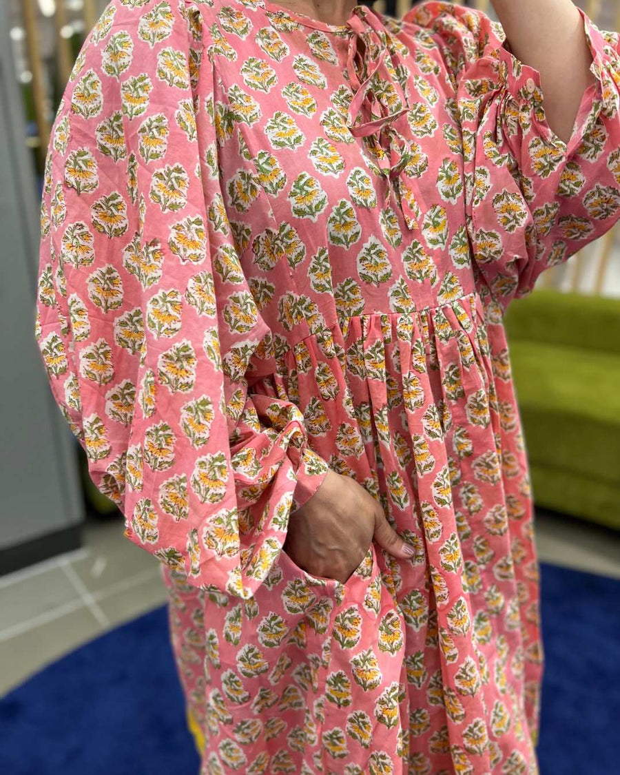 Block Print Oversized Balloon Sleeve Dress