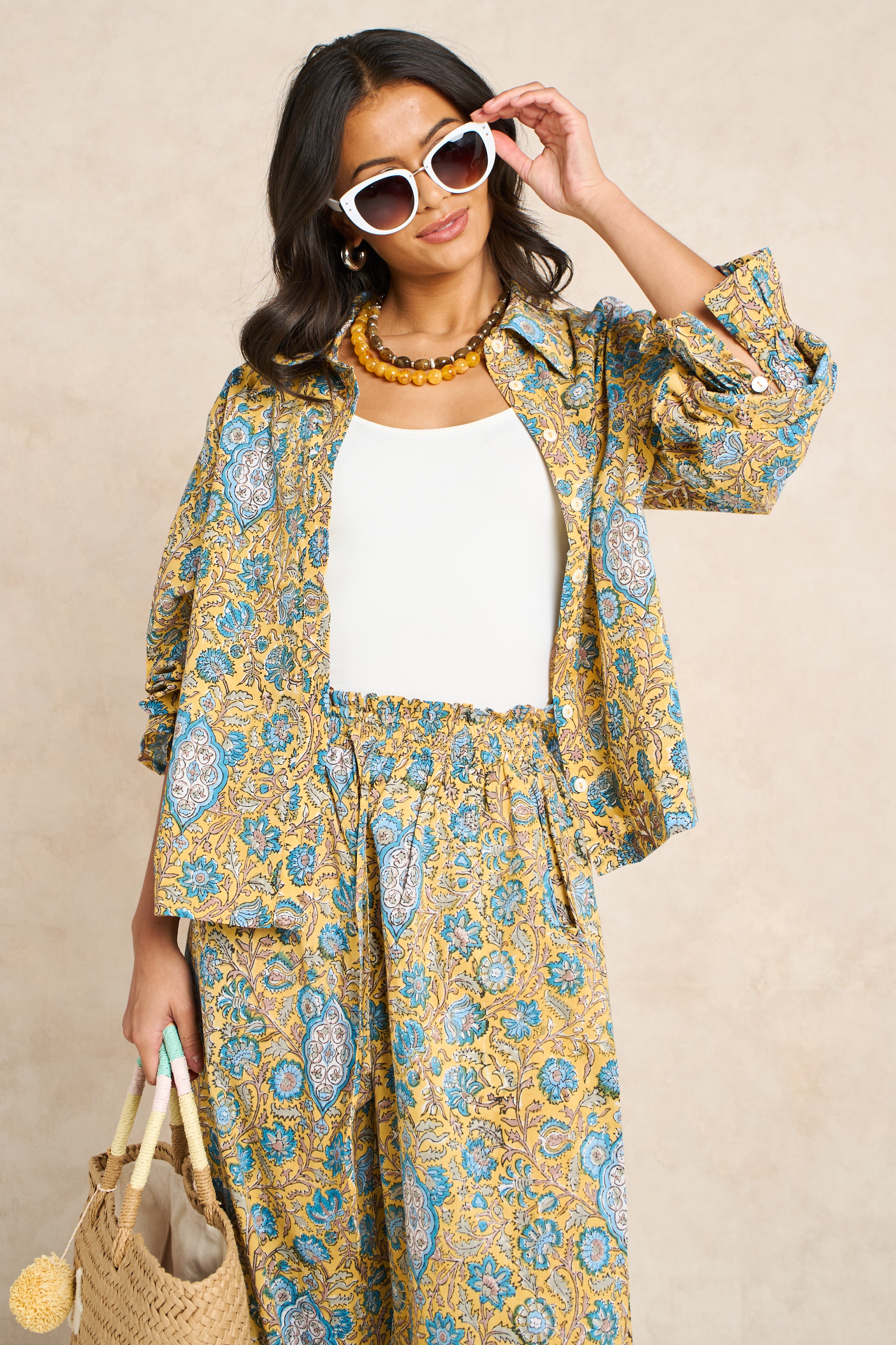 Marigold Mustard Yellow Block Print Matching Set