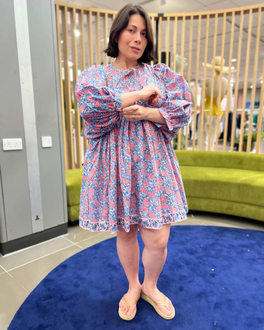Block Print Oversized Balloon Sleeve Dress