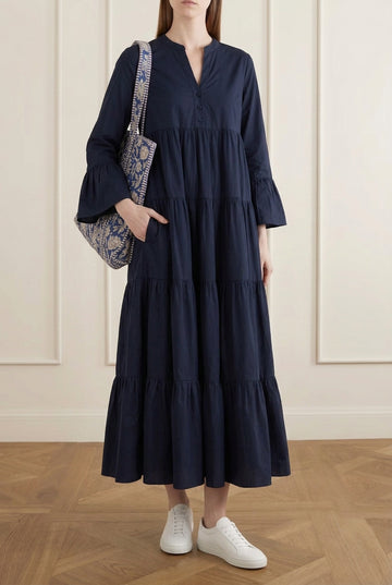 Annie Cotton Poplin Maxi Dress Navy