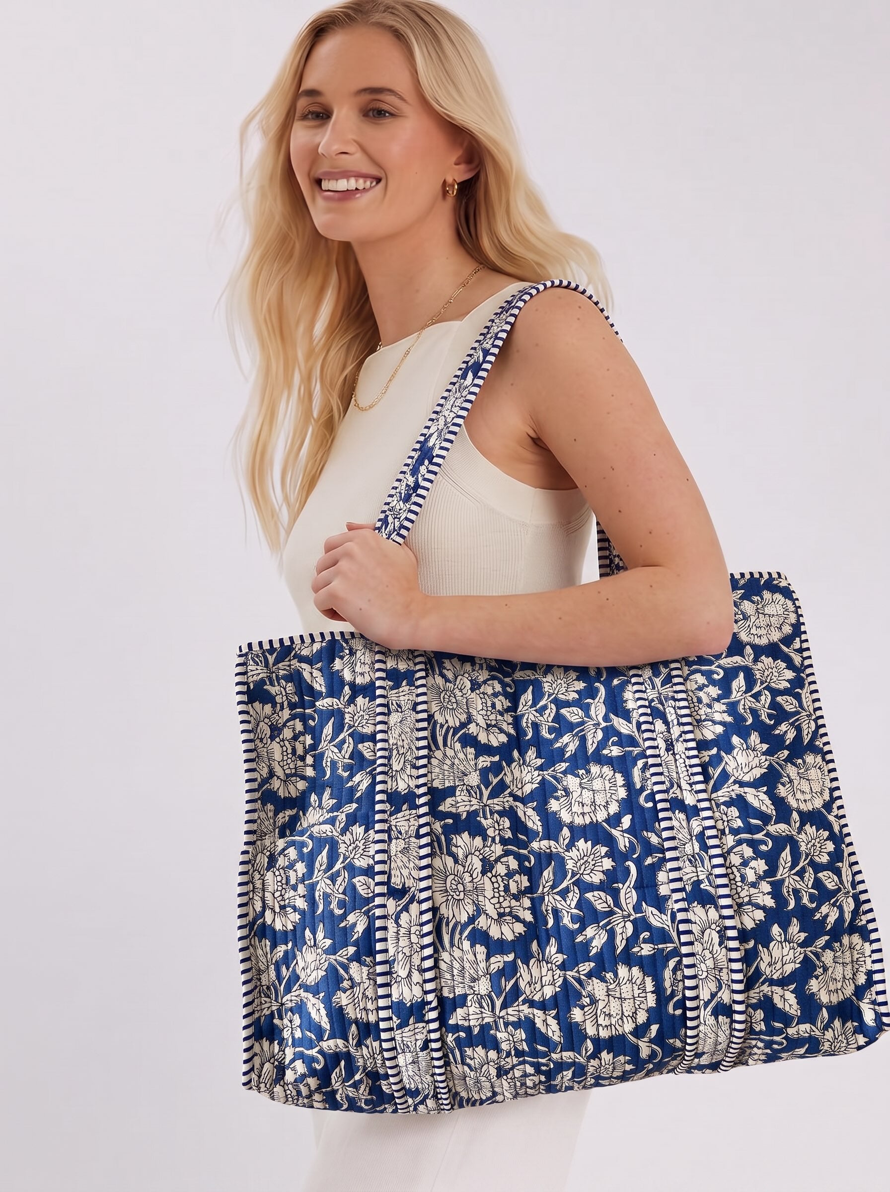 Cotton Tote & Toiletry Quilt Block Print Bag Set