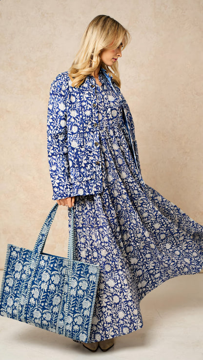 Reversible Cotton Quilted Floral Tote Bag