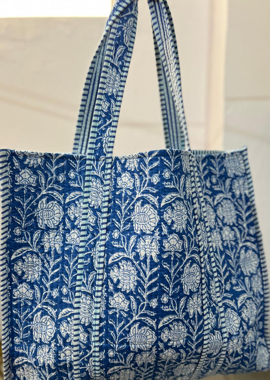 Reversible Quilted Floral Tote Bag