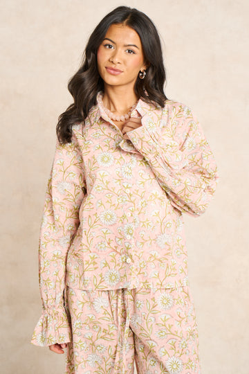 Blush Powder Pink Block Print Matching Set