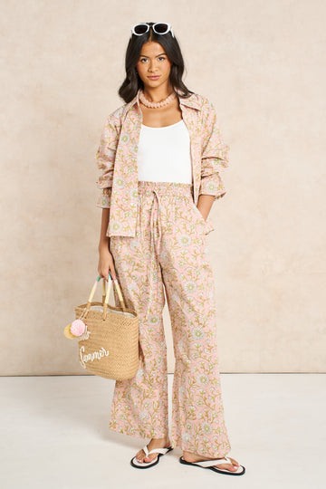 Blush Powder Pink Block Print Matching Set