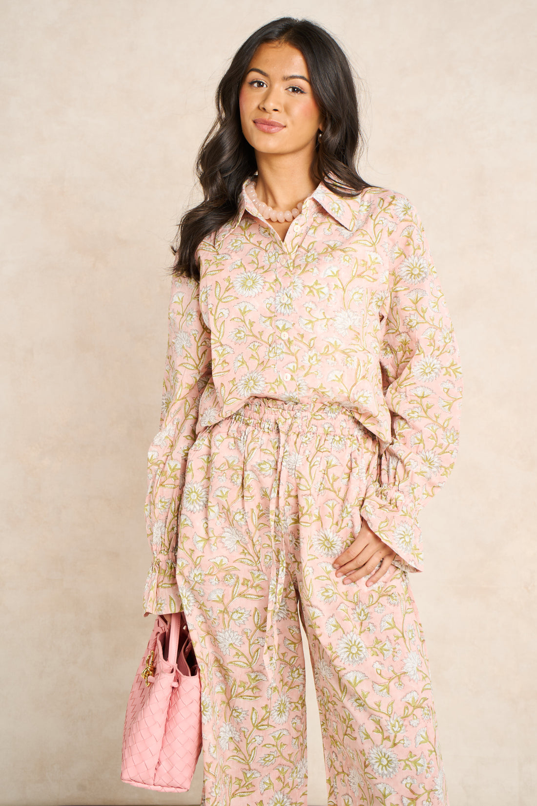 Blush Powder Pink Block Print Matching Set
