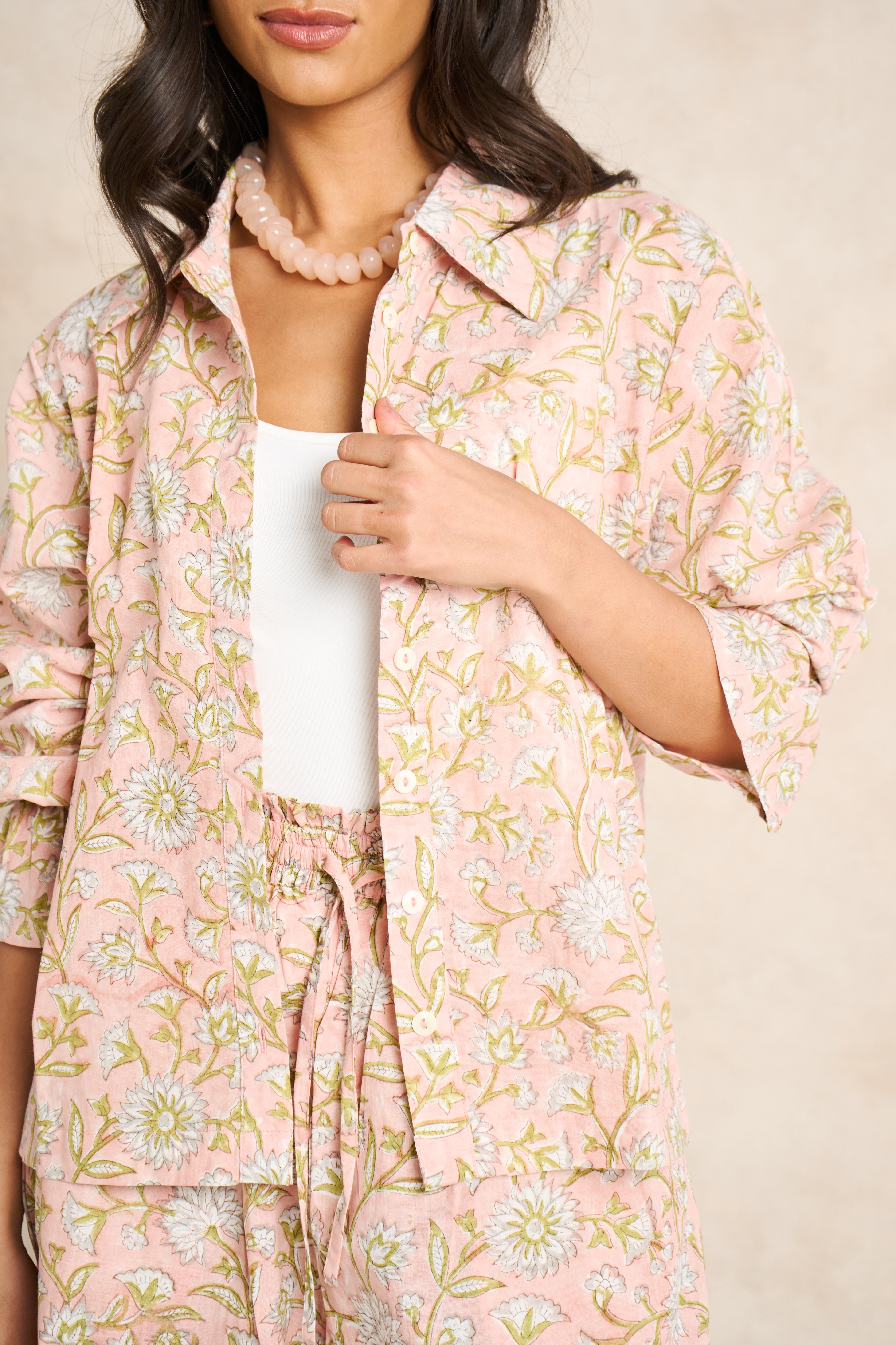 Blush Powder Blue Block Print Matching Set