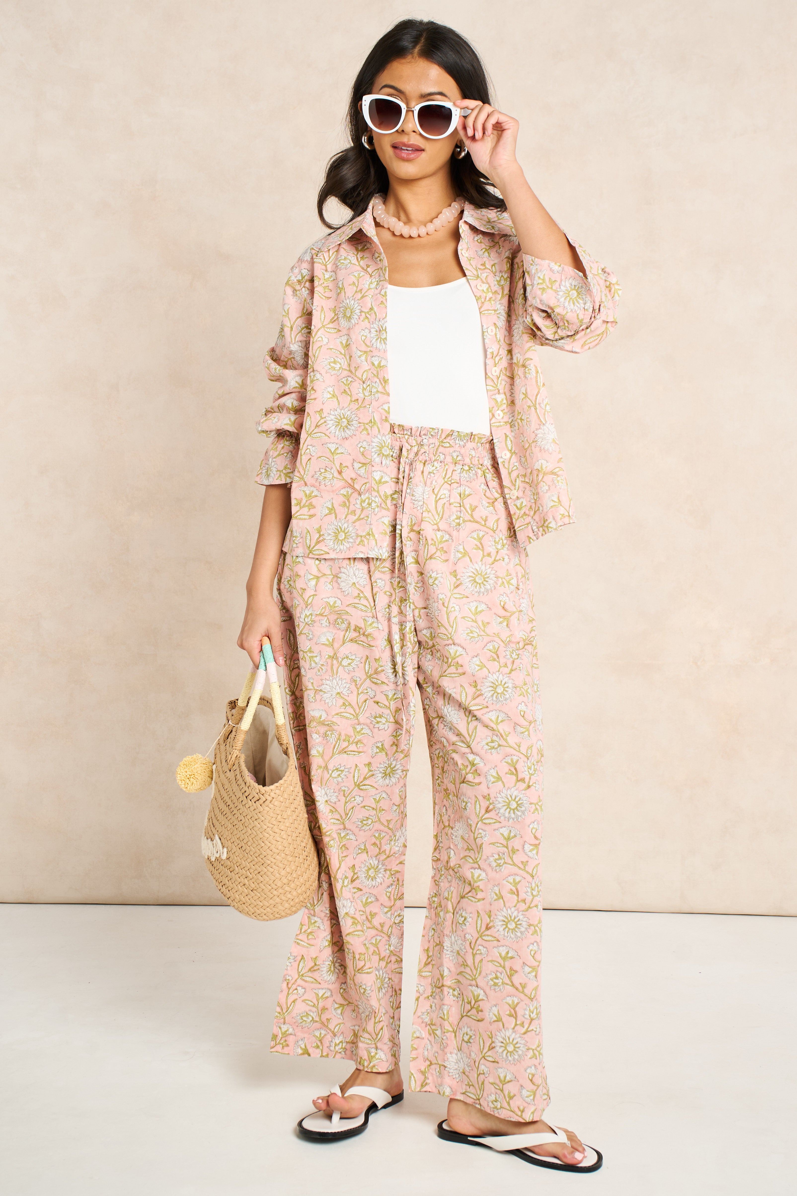 Blush Powder Blue Block Print Matching Set