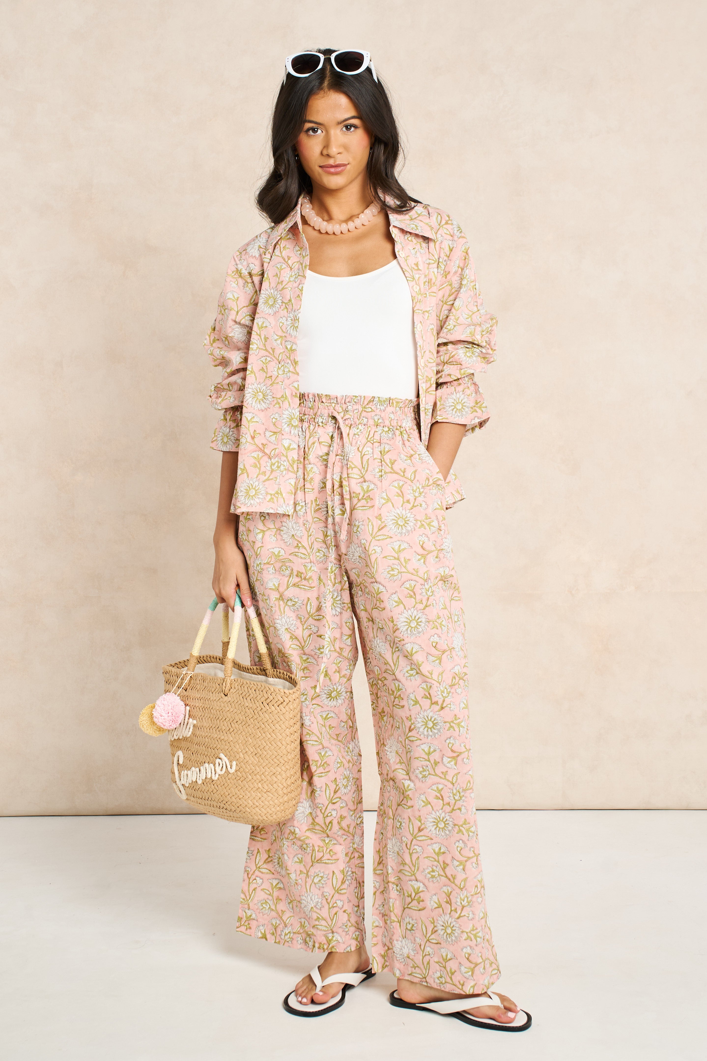 Blush Powder Blue Block Print Matching Set