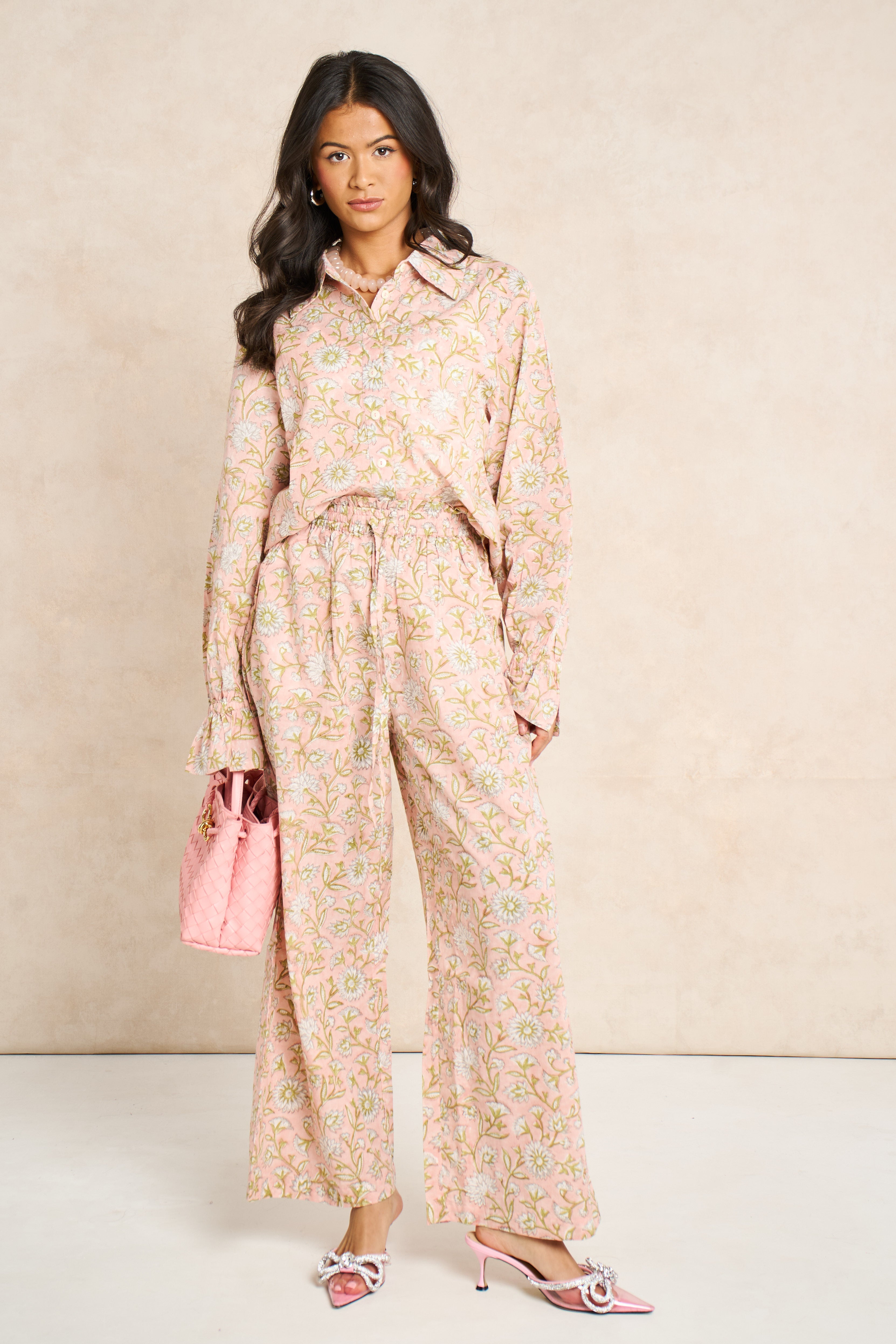 Blush Powder Blue Block Print Matching Set