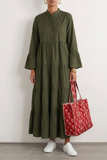 Brandy Cotton Poplin Maxi Dress With Sleeves