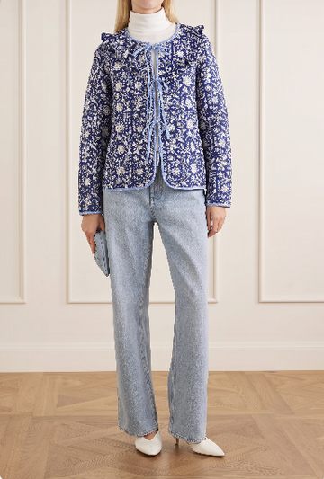 Chloe Front Ties Reversible Quilted Cotton Jacket
