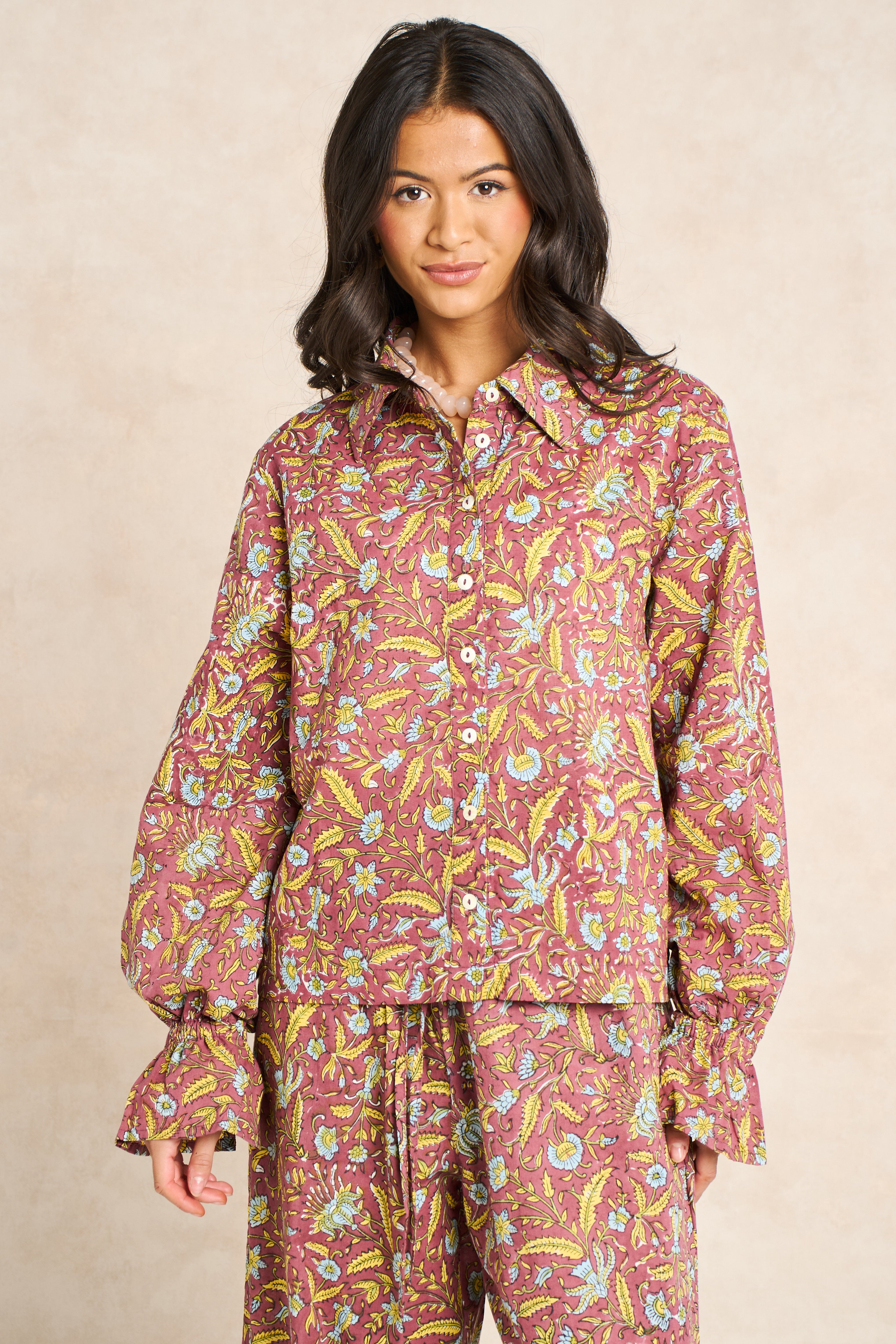 Goldie Marigold & Blue Block Print Matching Set