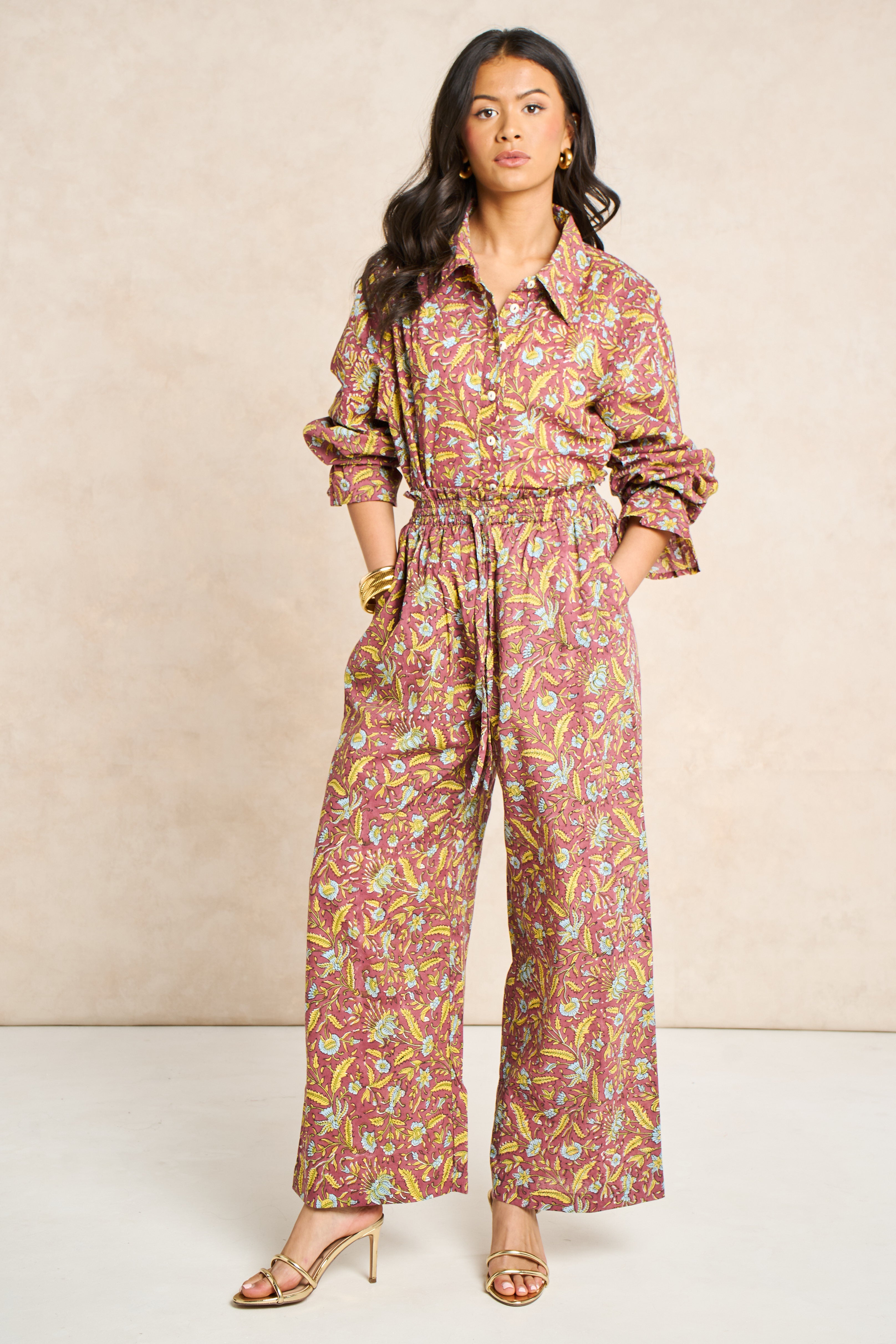 Goldie Marigold & Blue Block Print Matching Set