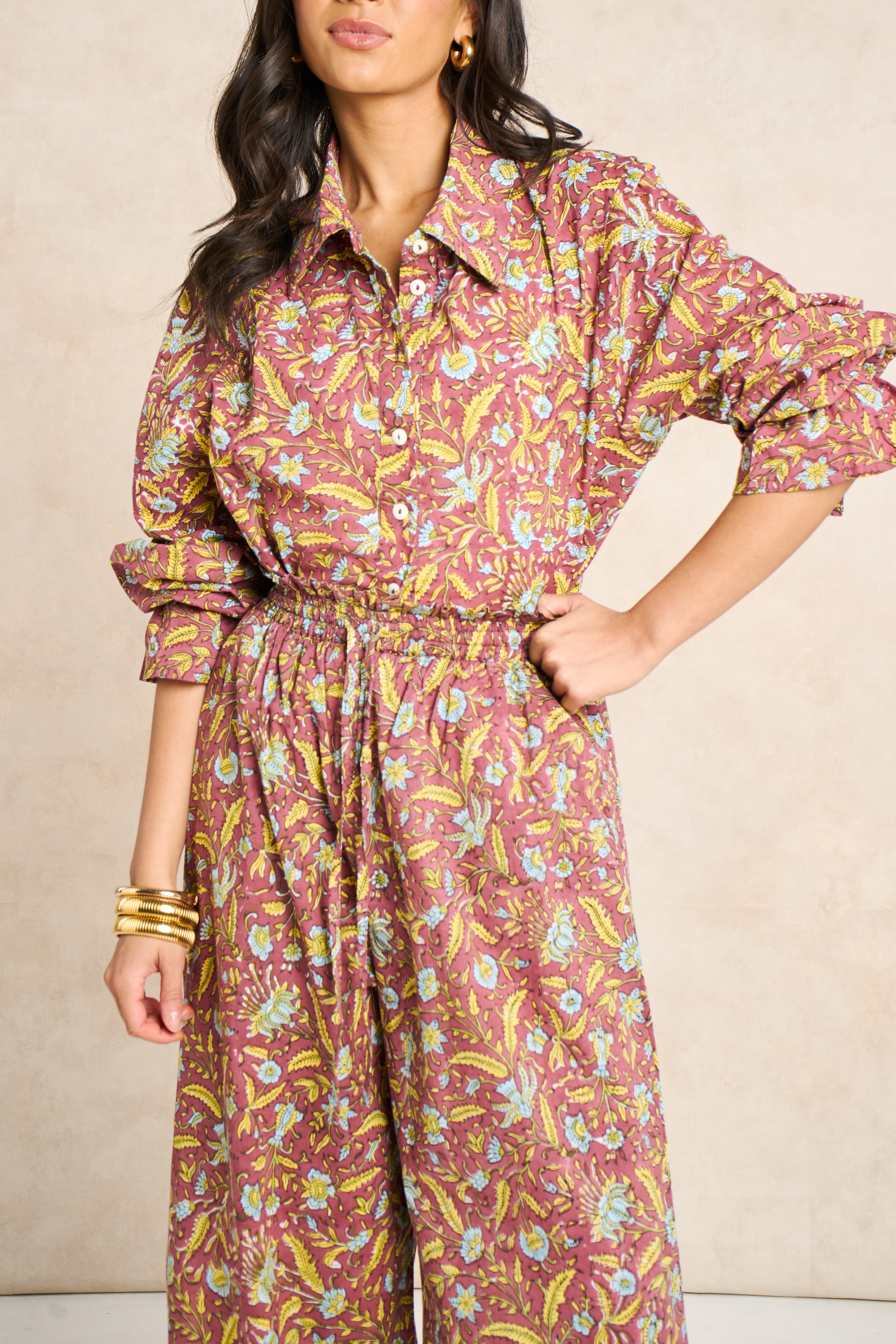 Goldie Marigold & Blue Block Print Matching Set