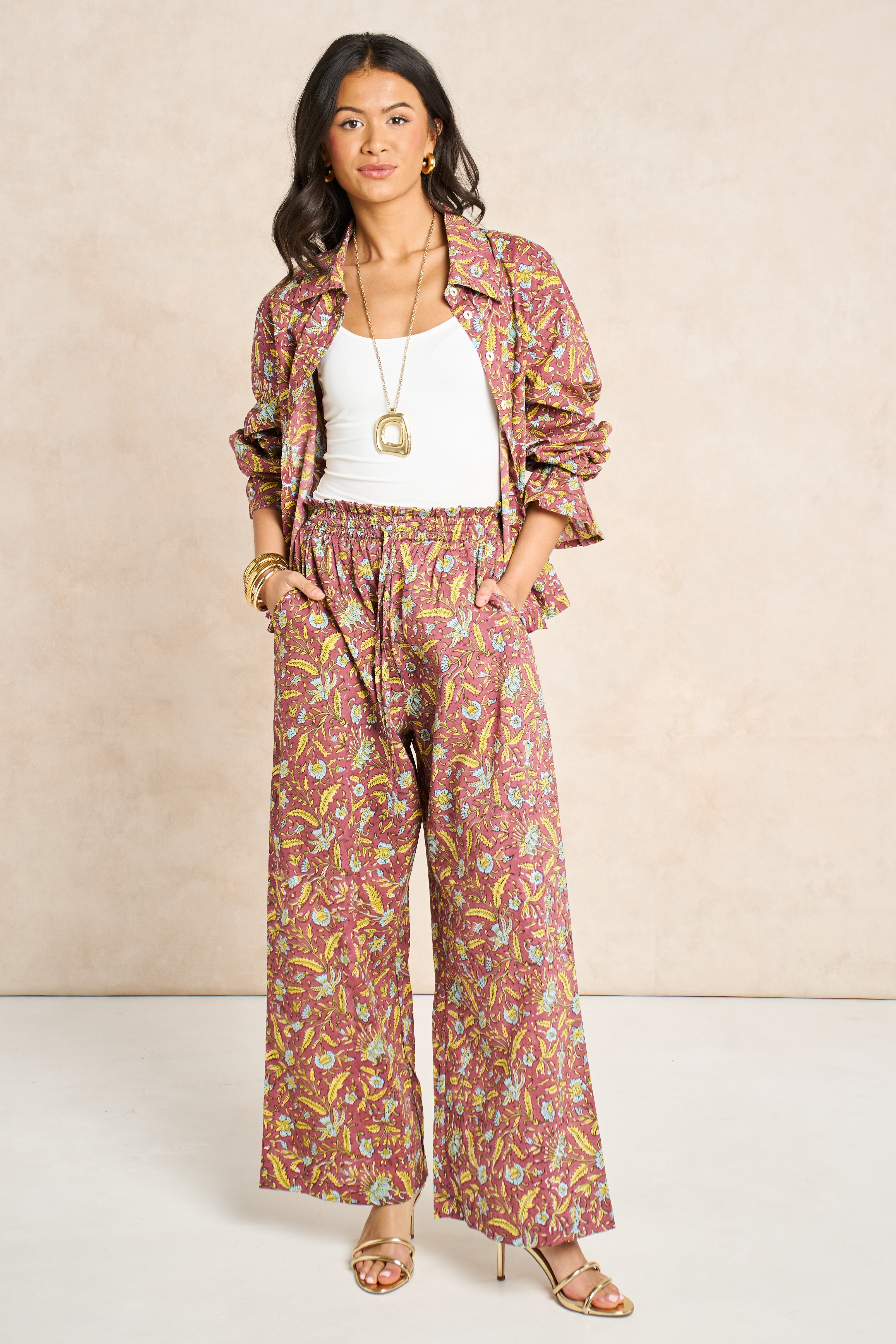 Goldie Marigold & Blue Block Print Matching Set