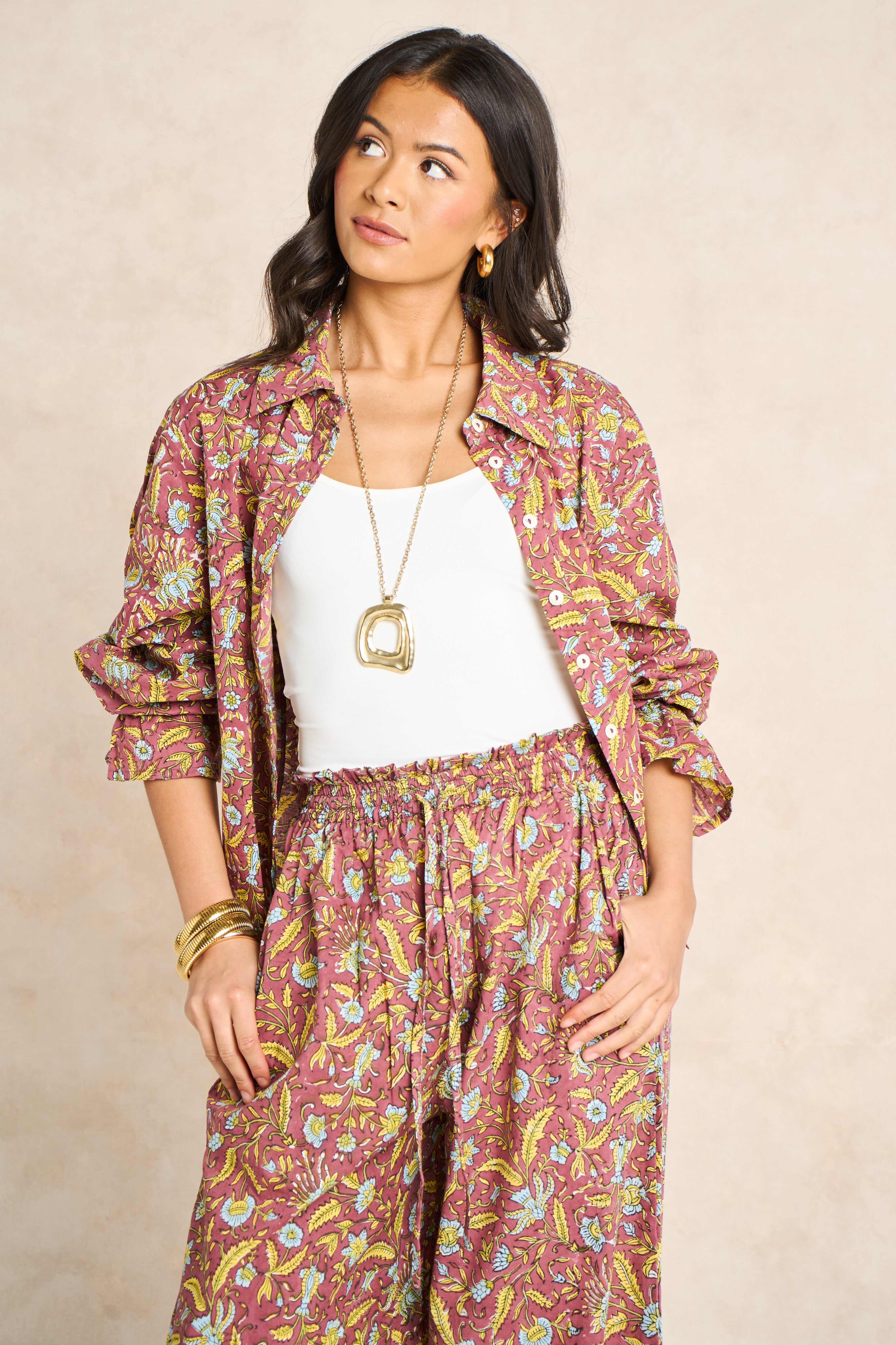 Goldie Marigold & Blue Block Print Matching Set