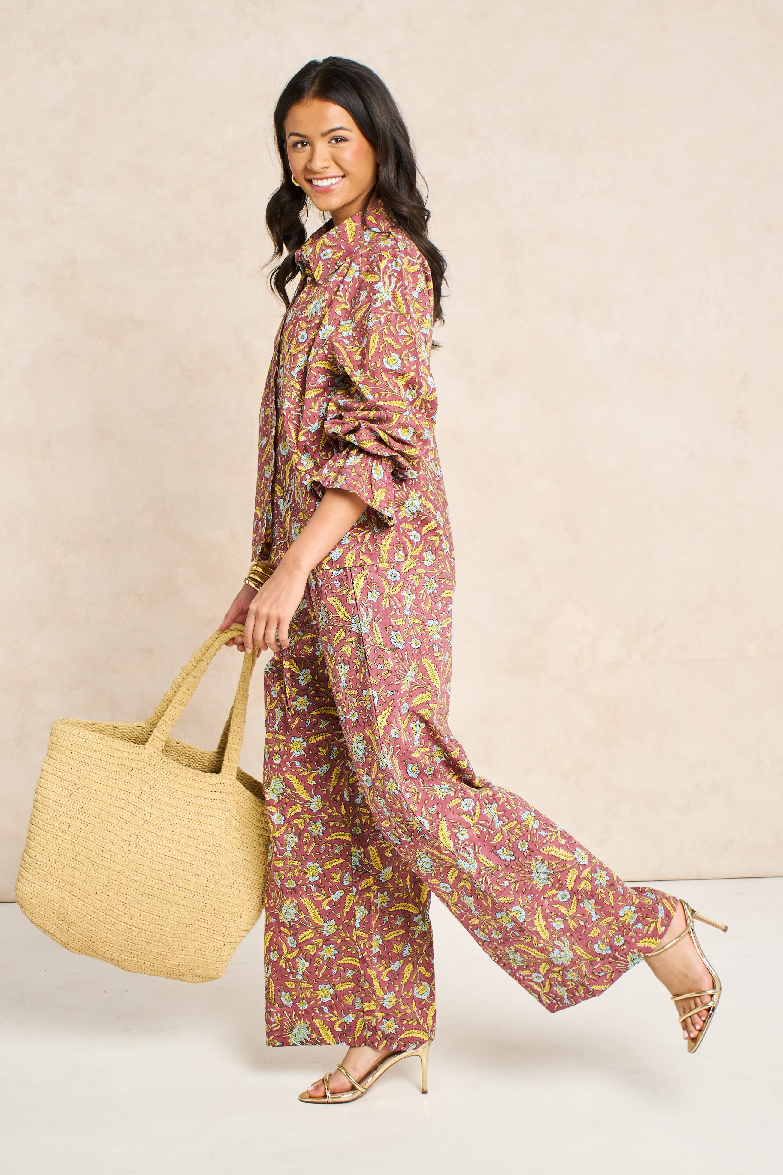 Goldie Marigold & Blue Block Print Matching Set
