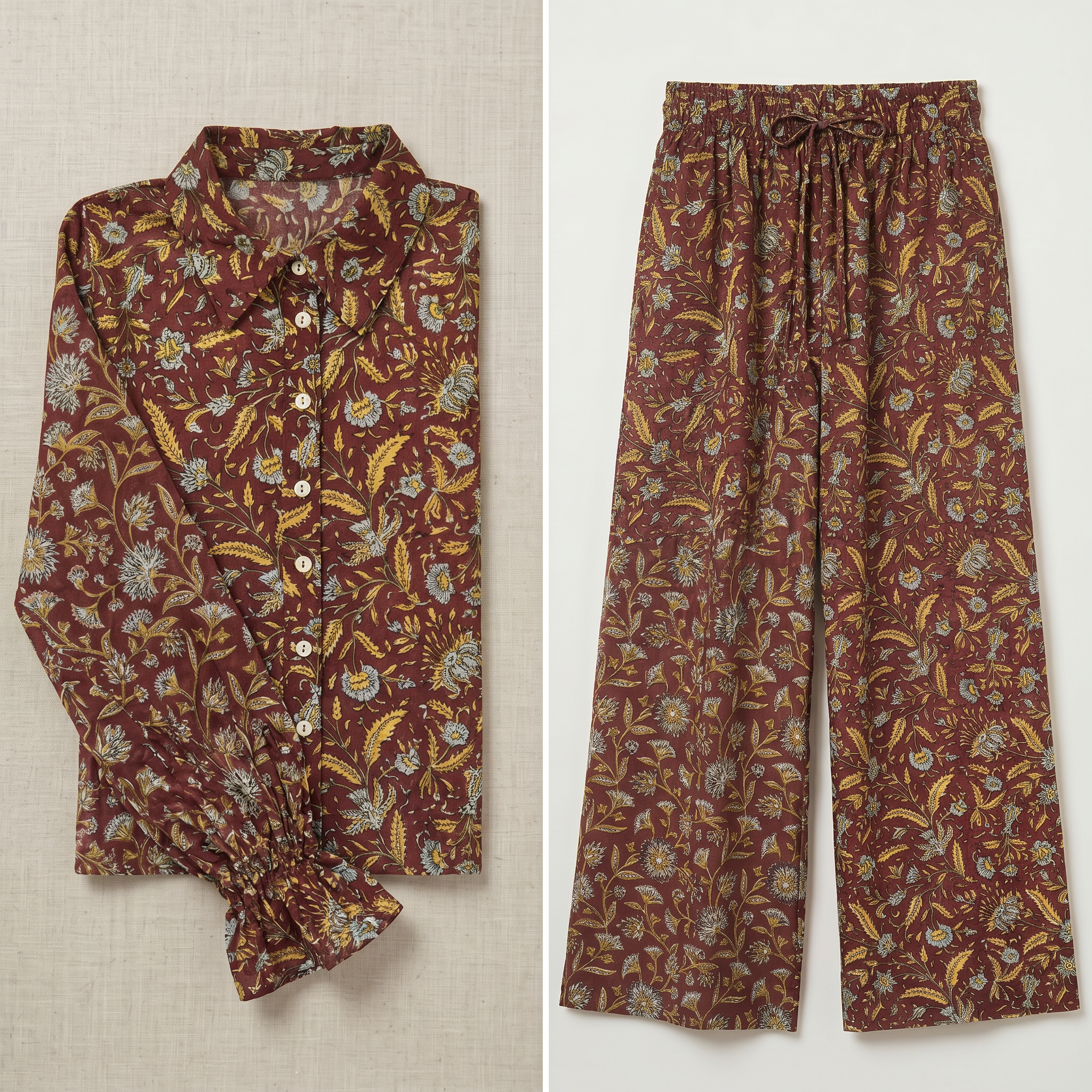 Goldie Marigold & Blue Block Print Matching Set