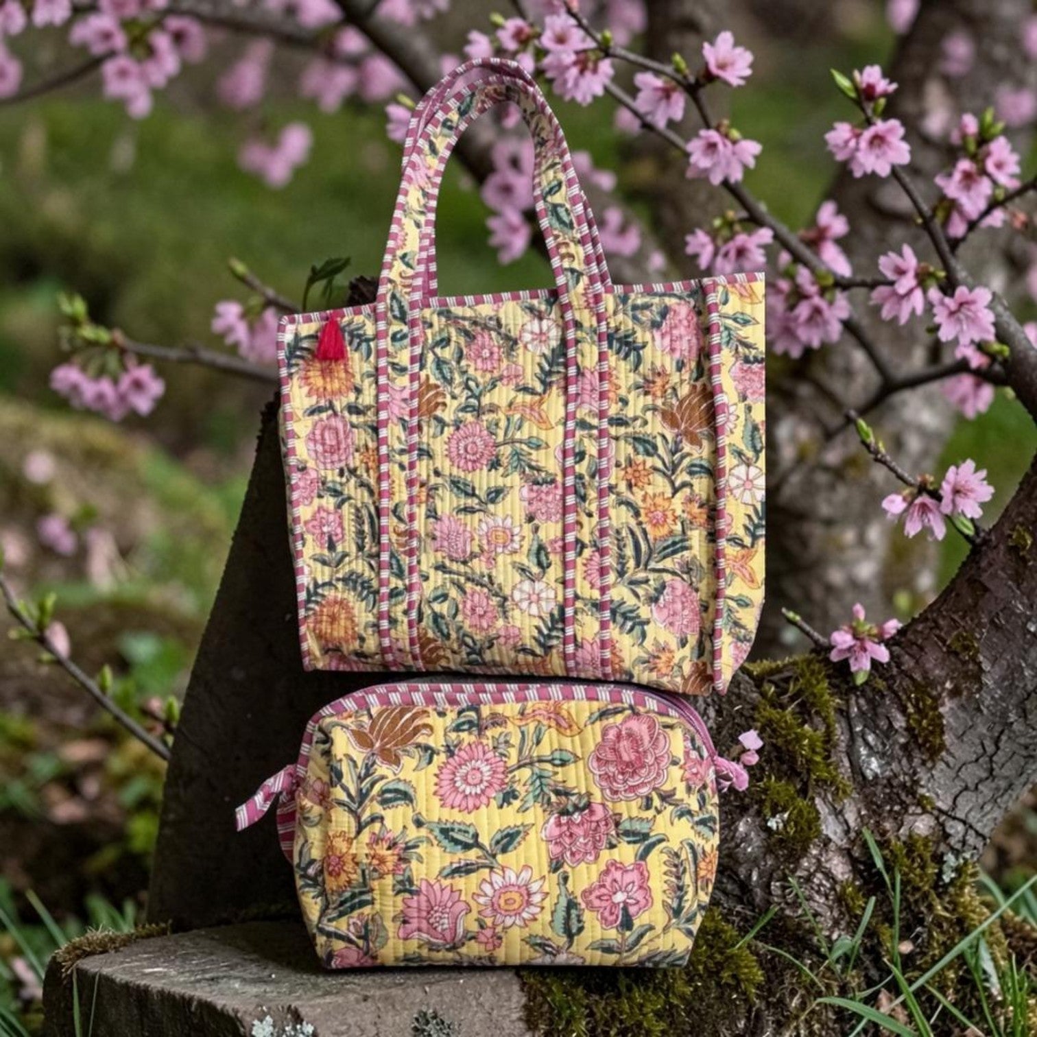 Reversible Cotton Quilted Floral Tote Bag