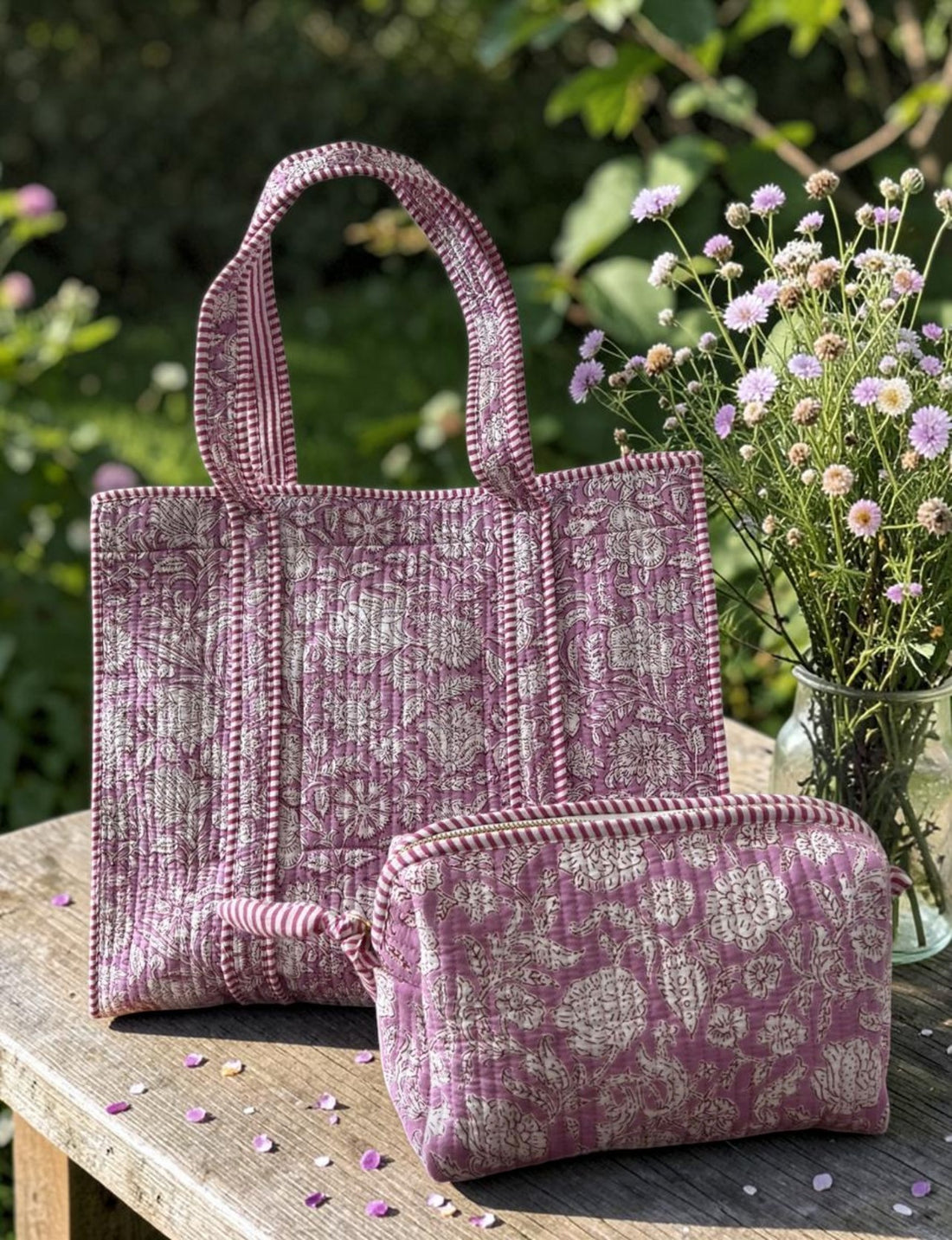 Reversible Cotton Quilted Floral Tote Bag