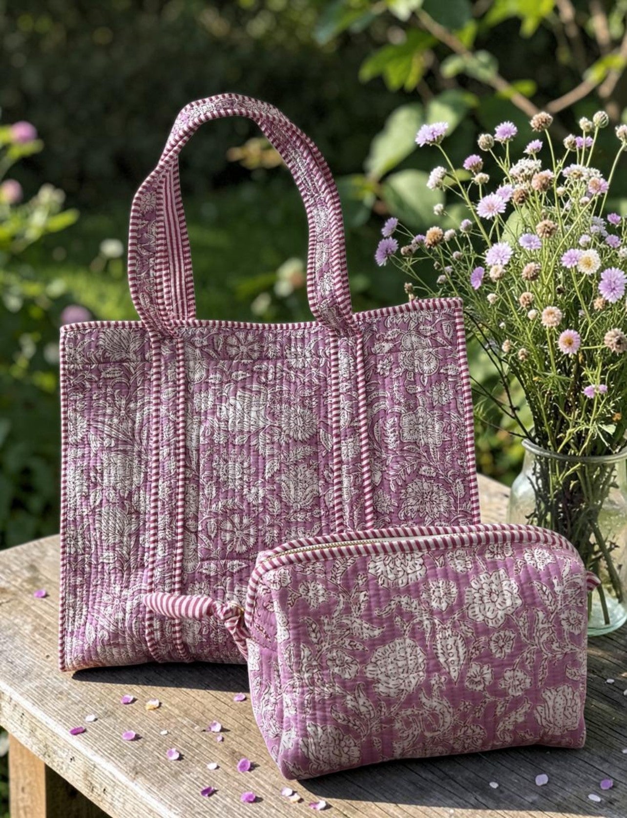 Reversible Cotton Quilted Floral Tote Bag