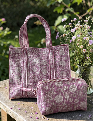 Cotton Tote Quilt Block Print Bag