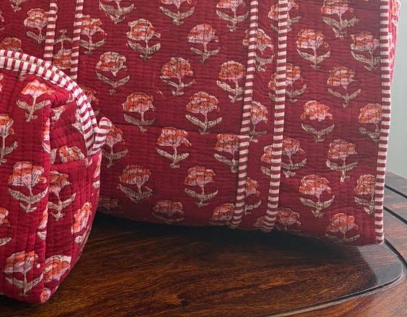 Reversible Cotton Quilted Floral Tote Bag