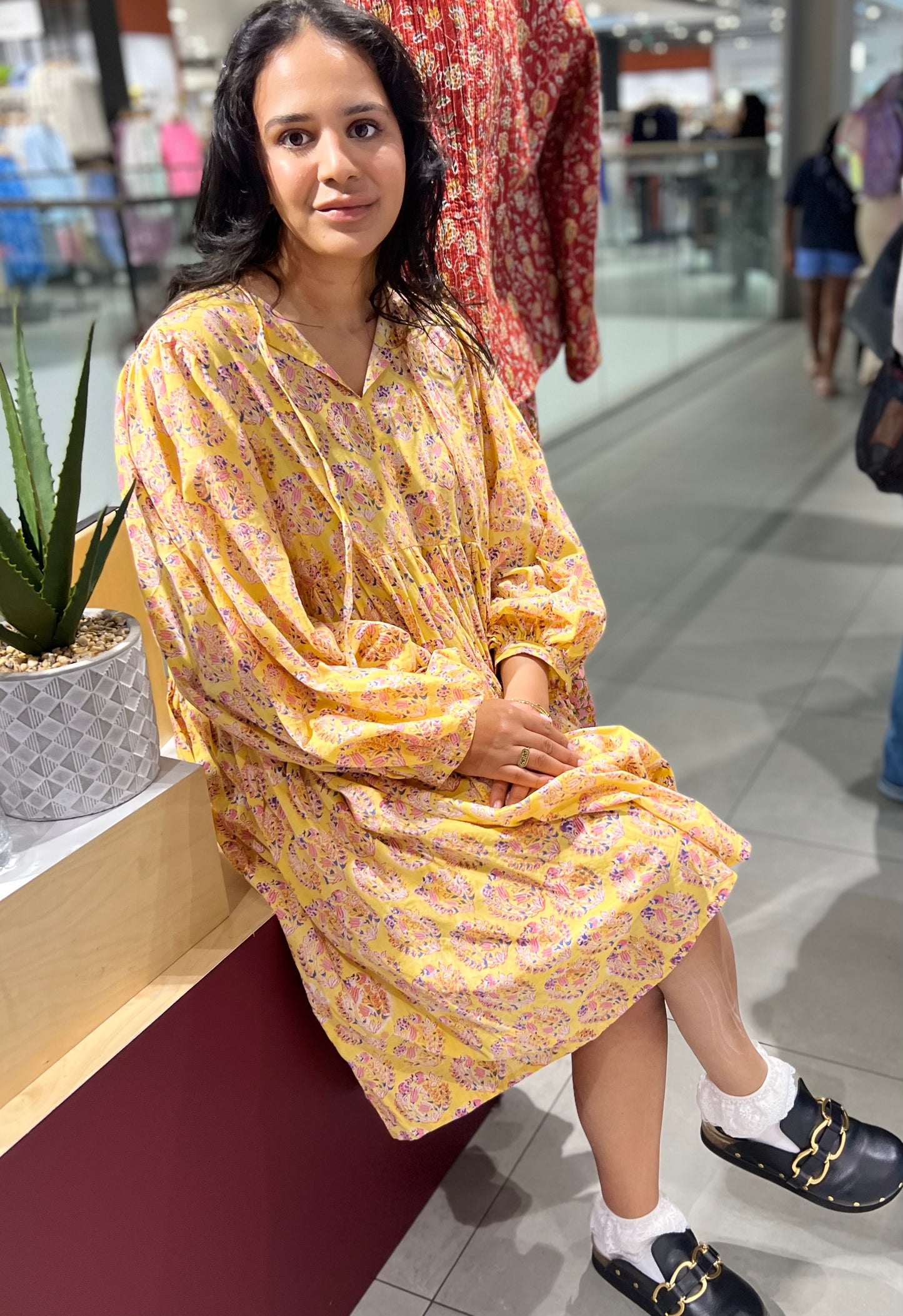 Block Print Oversized Balloon Sleeve Dress