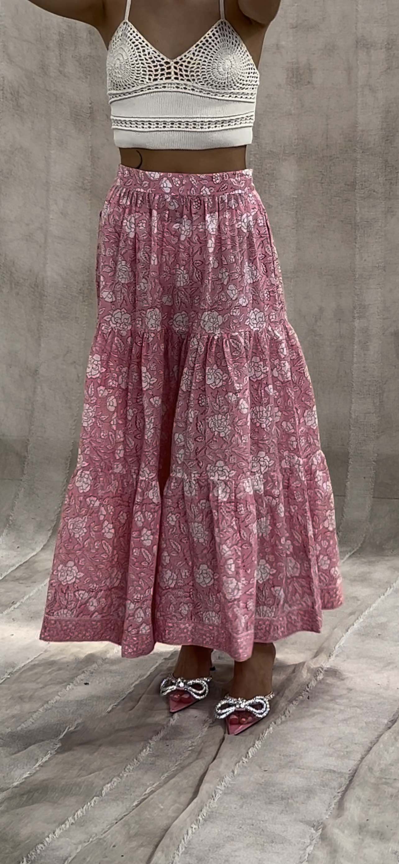 Block Print Maxi Tiered Skirt