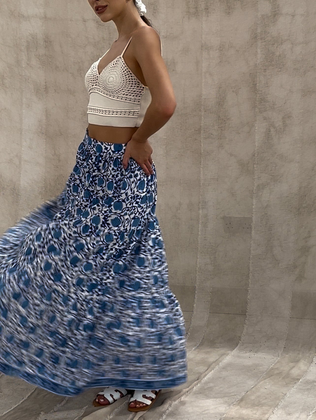 Block Print Maxi Tiered Skirt