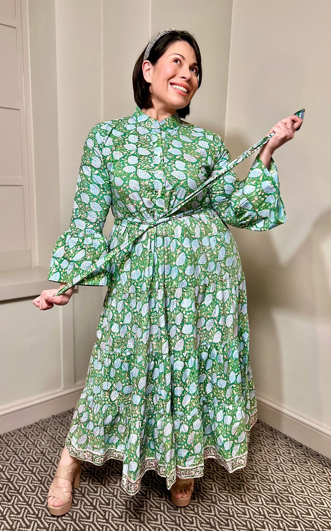 Diana Block Print Maxi Bell Sleeves Dress