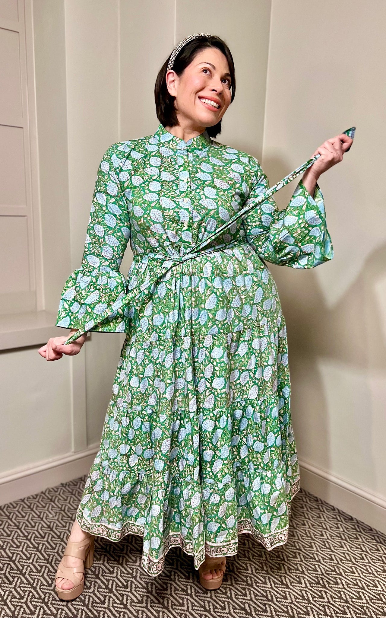 Diana Block Print Maxi Bell Sleeves Dress