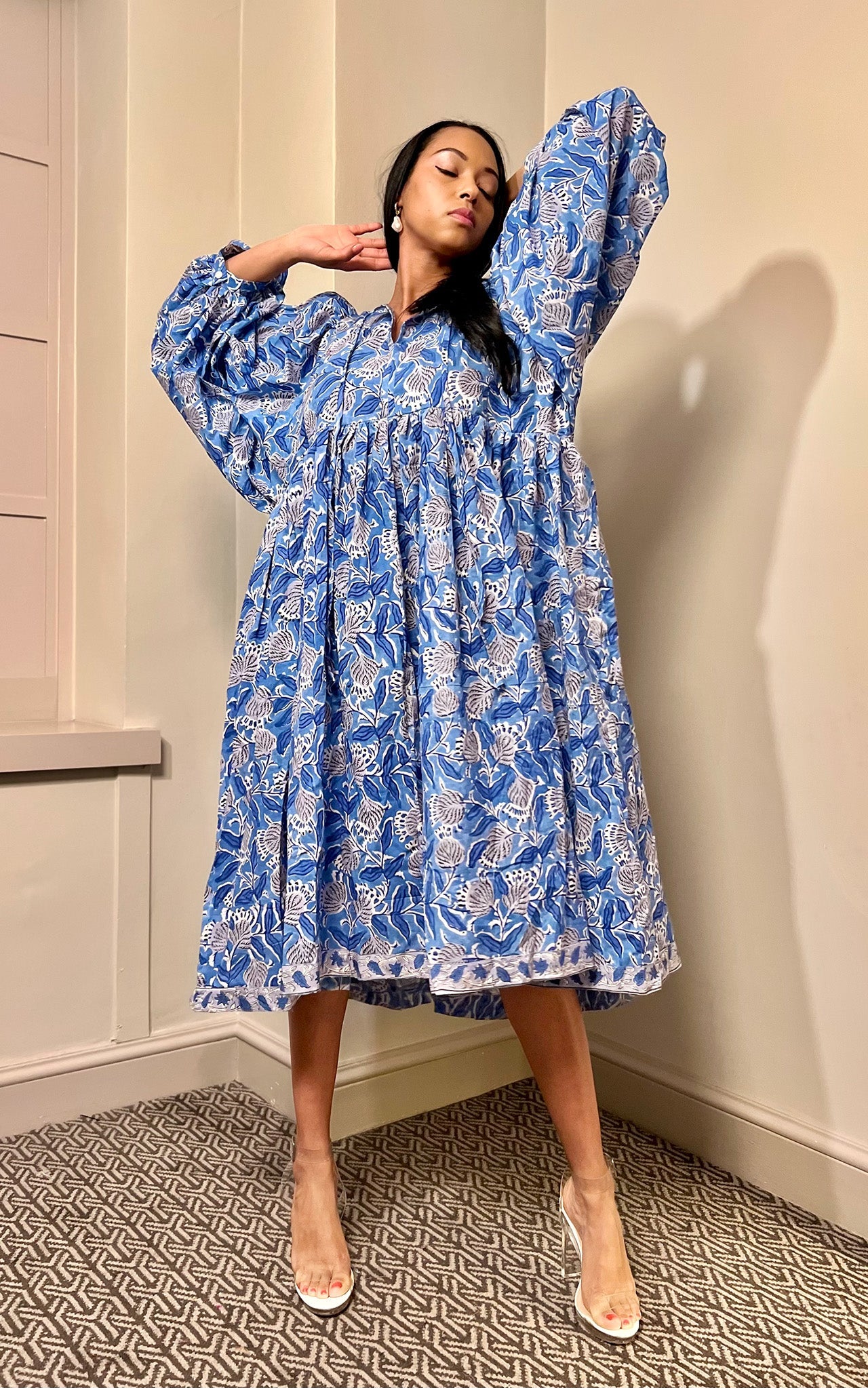 Camile Block Print Oversized Midi