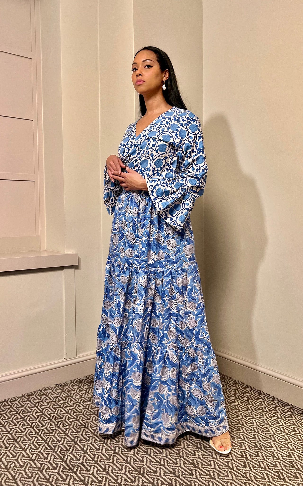 Block Print Maxi Tiered Skirt