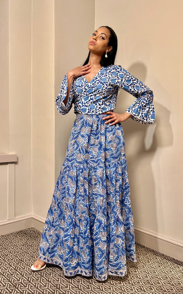 Block Print Maxi Tiered Skirt