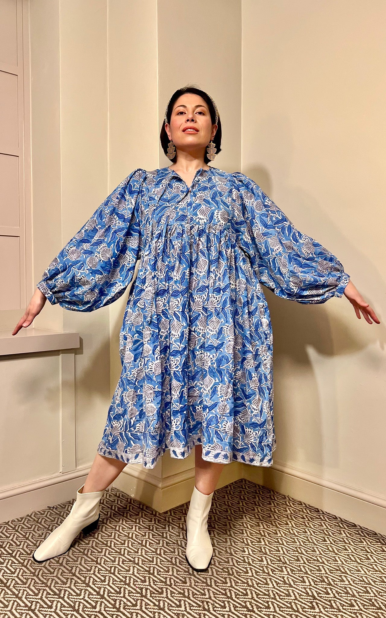 Camile Block Print Oversized Midi