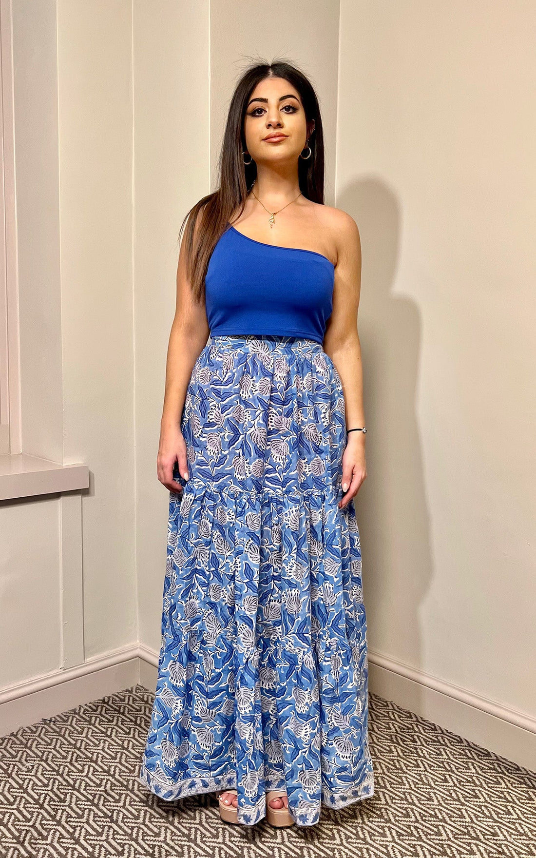 Block Print Maxi Tiered Skirt