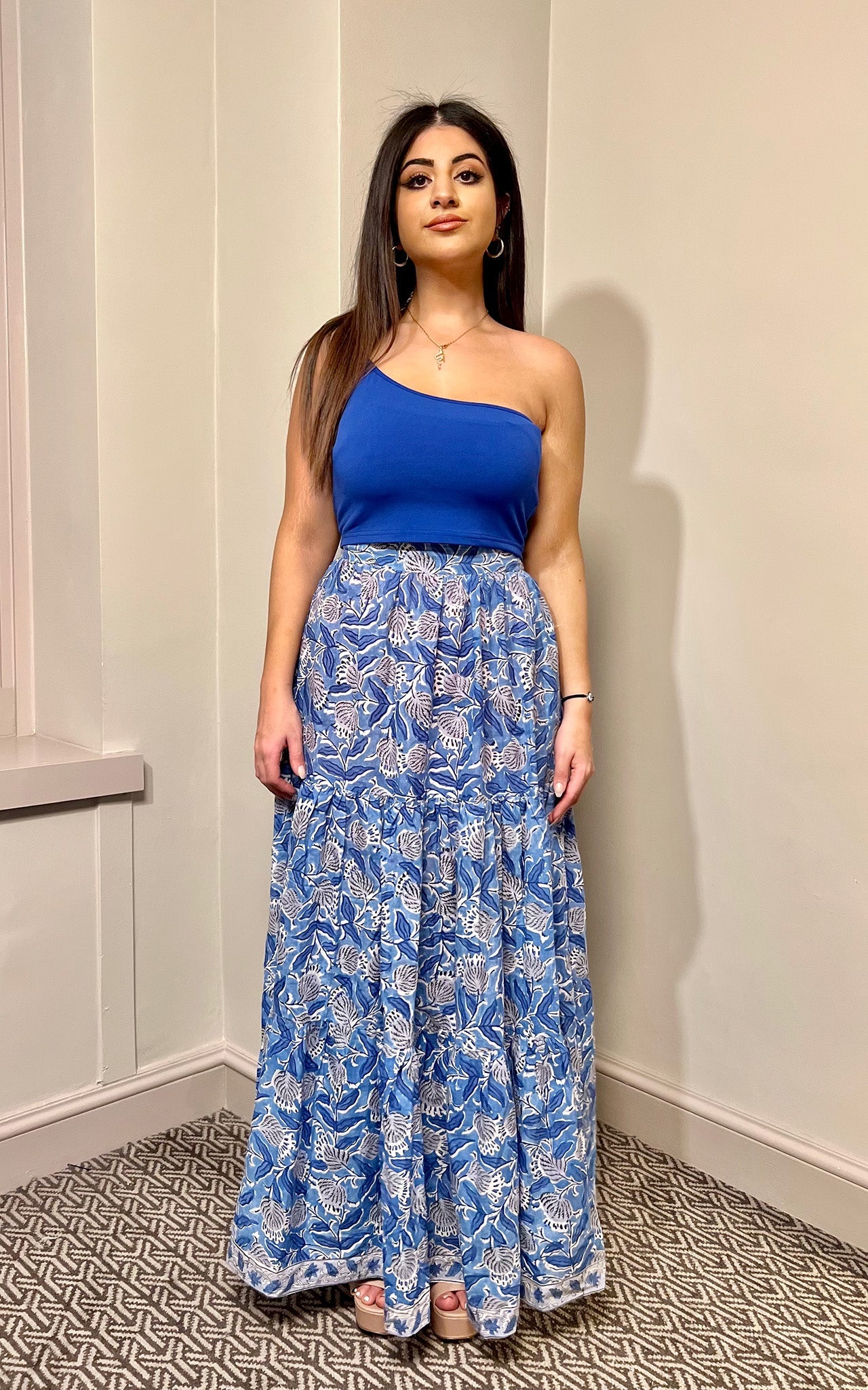 Block Print Maxi Tiered Skirt