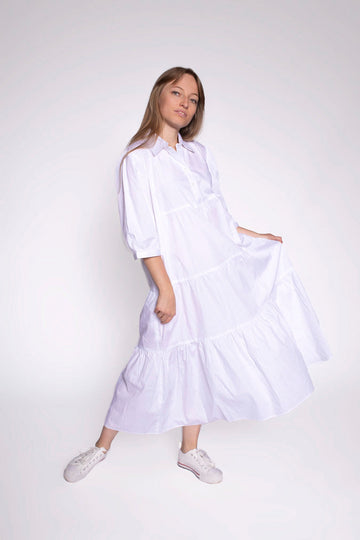 Angel Cotton Midi Dress White