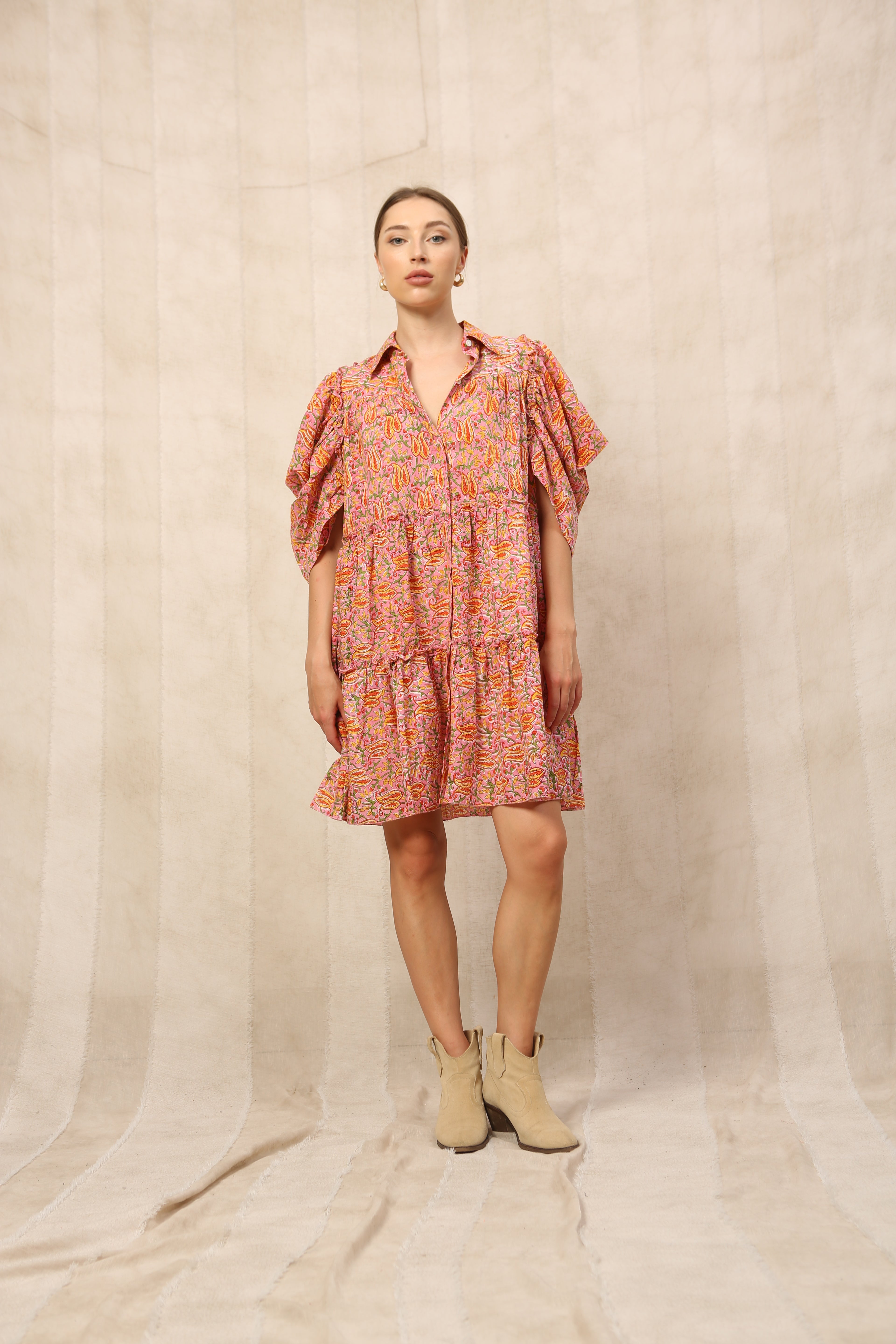 Kaia Ruffle Ruched Midi Dress