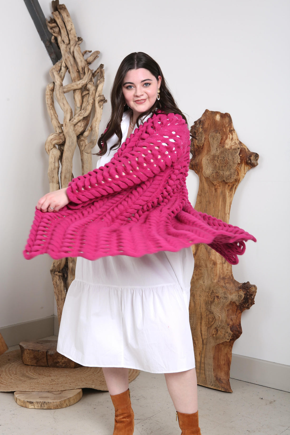 Chunky knit cardigan
Lotus motif knitwear
Sustainable wool cardigan
Handmade cardigan
Indian knitting traditions
Women artisans knitwear
Long coat knit cardigan
Cozy winter cardigan
Heritage knitwear
Ethical fashion