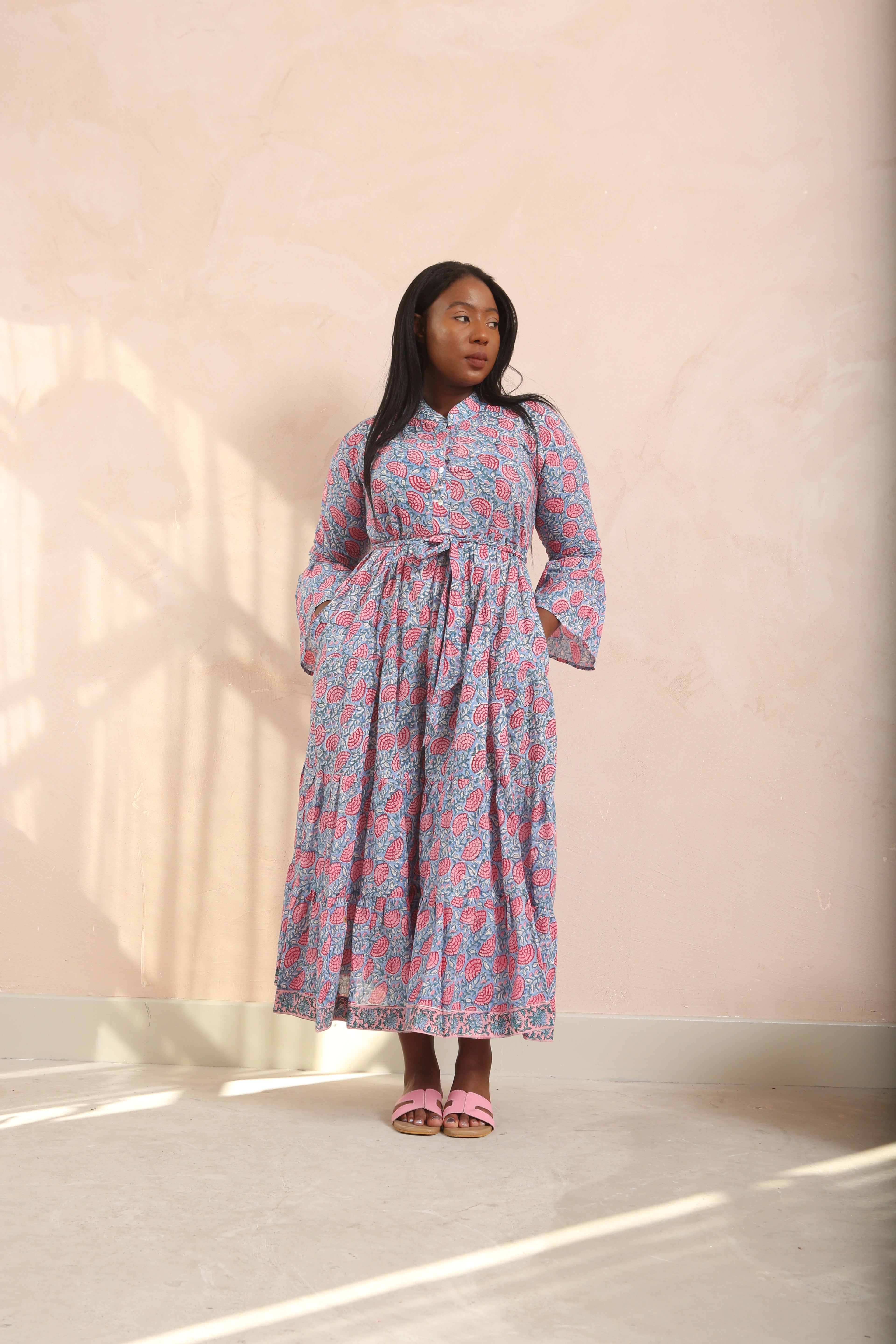 Jasper Bell Sleeve Shirt Collar Maxi Dress