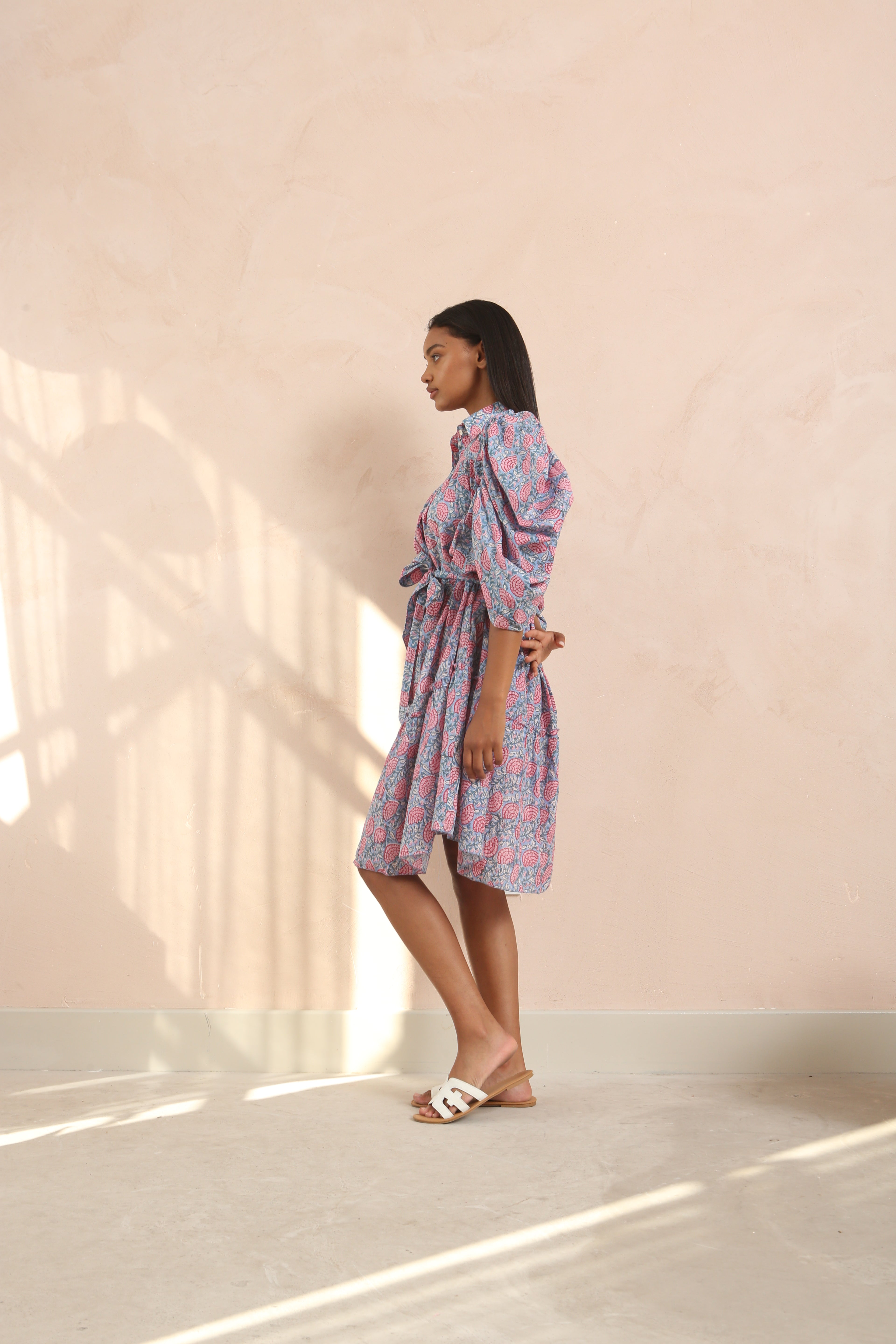 Jasper Ruffled Half Sleeve Shirt Collar Midi Dress