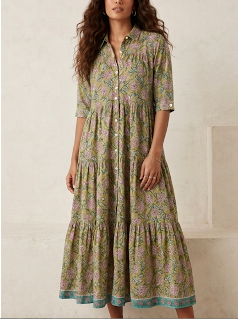 Jemima Block Print Cotton Maxi Dress With Sleeves
